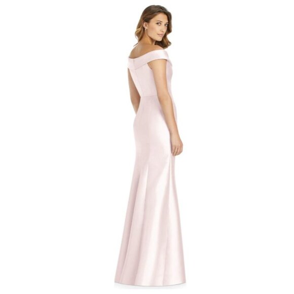 Alfred Sung 14 Formal Blush Pink Off Shoulder Trumpet Gown Front Slit D760 NWT - Picture 2 of 8